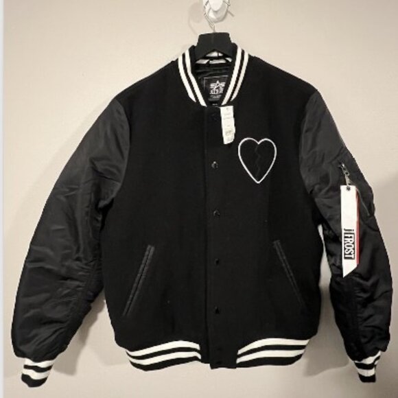 NWT-ALPHA INDUSTRIES X J FROST Varsity MA-1 Jacket Sz L “Heart Broken” - Picture 1 of 5